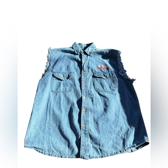 Vintage Y2K Sturgis Biker Denim Button Sleeveless Men’s Shirt Motorcycle Grunge - Picture 7 of 7
